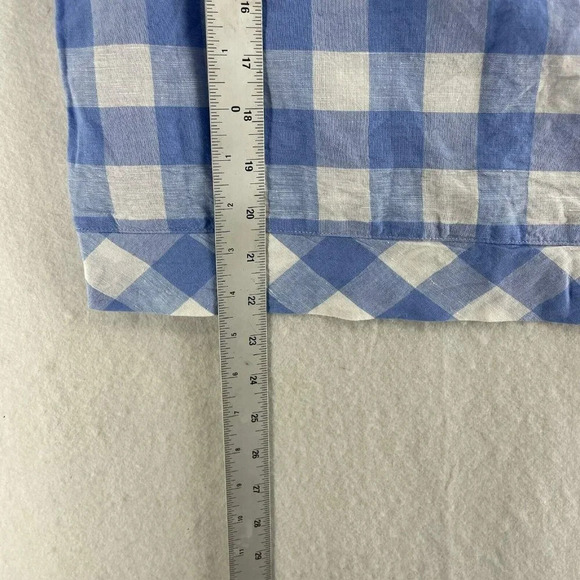 J.Crew Blouse Women's Sz 2 Blue Gingham Round Neck Side-Tie Back Keyhole - Picture 4 of 11